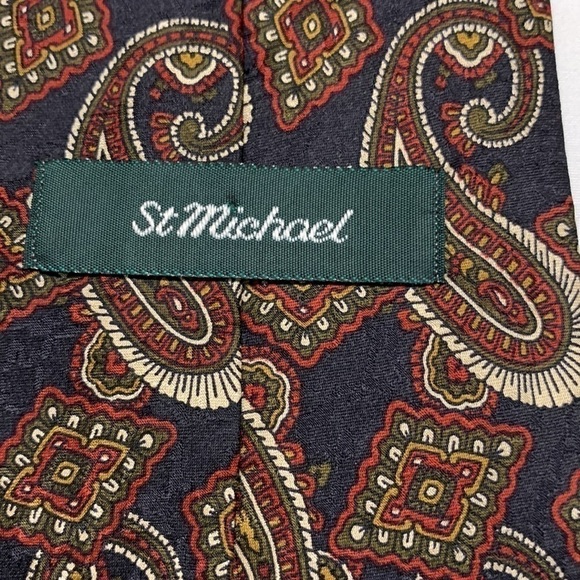 St Michael Paisley 100% Silk Neck Tie NWOT Navy Blend - Picture 4 of 7